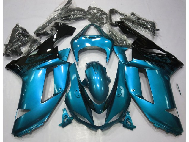 2007-2008 Hellblau & Schwarz Glänzend Kawasaki ZX6R Motorrad Verkleidungen