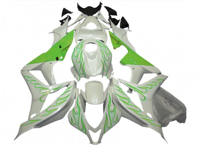 2007-2008 Limettengrün Flamme Auf Weiß Honda CBR600RR Motorrad Verkleidungen