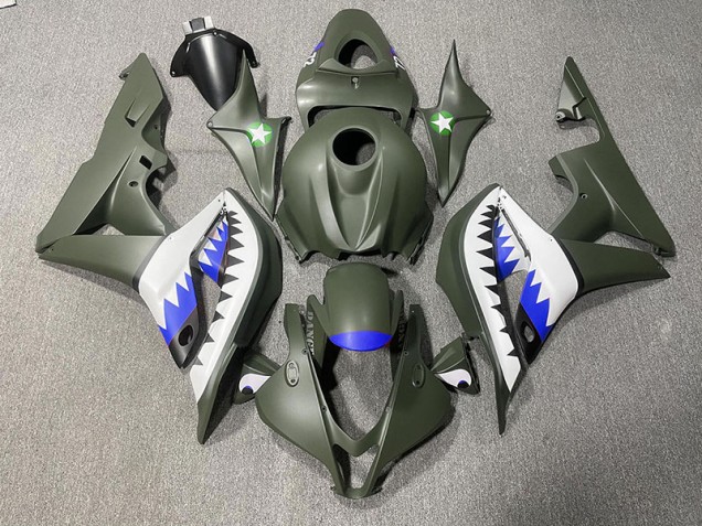 2007-2008 Mattgrüner & Blauer Hai Honda CBR600RR Motorrad Verkleidungen 2007-2008 Mattgrüner & Blauer Hai Honda CBR600RR Motorrad Verkleidungen