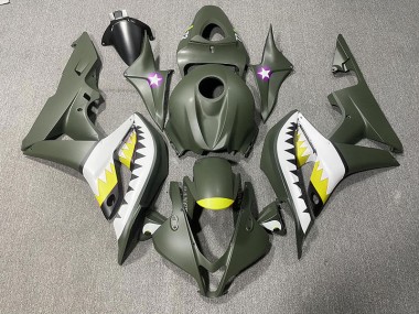 2007-2008 Mattgrüner & Gelber Hai Honda CBR600RR Motorrad Verkleidungen