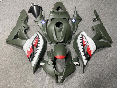 2007-2008 Mattgrüner & Rot Hai Honda CBR600RR Motorrad Verkleidungen