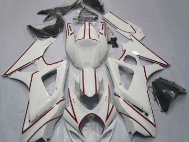2007-2008 Weiß Mit Rotem Nadelstreifen Suzuki GSXR 1000 Motorrad Verkleidungen