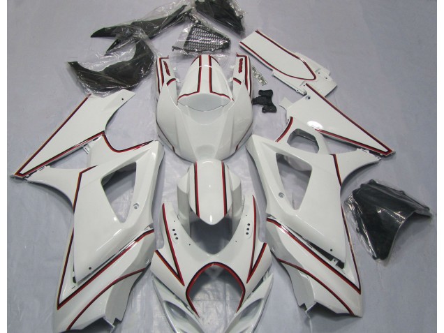 2007-2008 Weiß Mit Rotem Nadelstreifen Suzuki GSXR 1000 Motorrad Verkleidungen