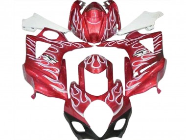 2007-2008 Rot Glänzend & Weiß Flamme Suzuki GSXR 1000 Motorrad Verkleidungen