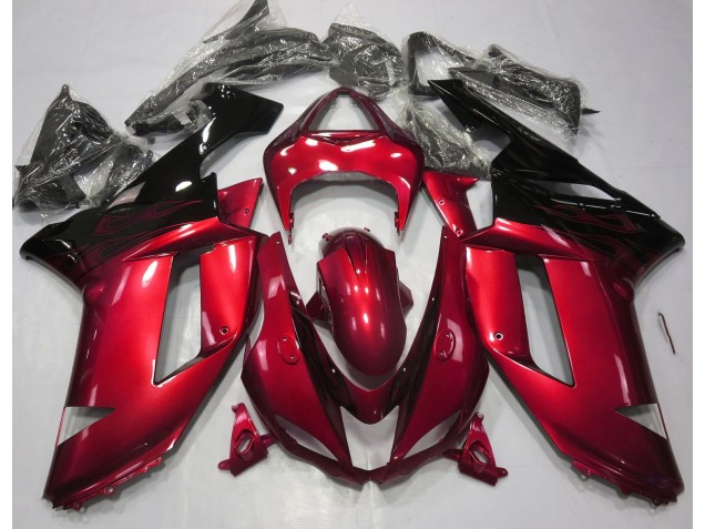 2007-2008 Rot & Schwarz Glänzend Kawasaki ZX6R Motorrad Verkleidungen