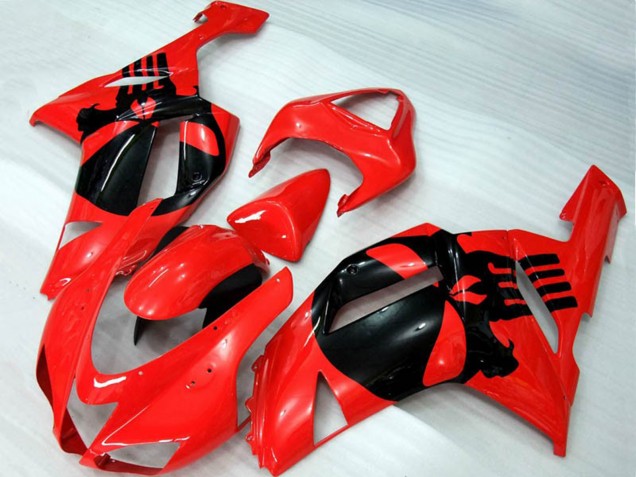 2007-2008 Rot Totenkopf Kawasaki ZX6R Motorrad Verkleidungen 2007-2008 Rot Totenkopf Kawasaki ZX6R Motorrad Verkleidungen