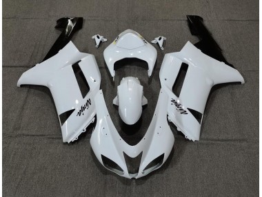 2007-2008 Schlichte Weißes Glanzdesign Kawasaki ZX6R Motorrad Verkleidungen