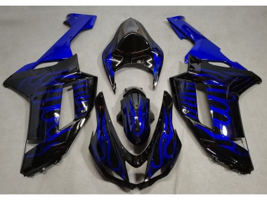 2007-2008 Schwarz Glänzend & Blau Flame Kawasaki ZX6R Motorrad Verkleidungen