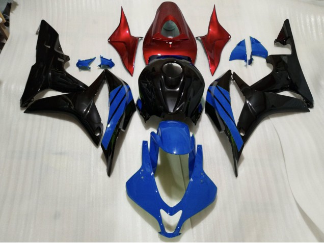 2007-2008 Schwarz Glänzend & Blaue & Rot Akzente Honda CBR600RR Motorrad Verkleidungen 2007-2008 Schwarz Glänzend & Blaue & Rot Akzente Honda CBR600RR Motorrad Verkleidungen