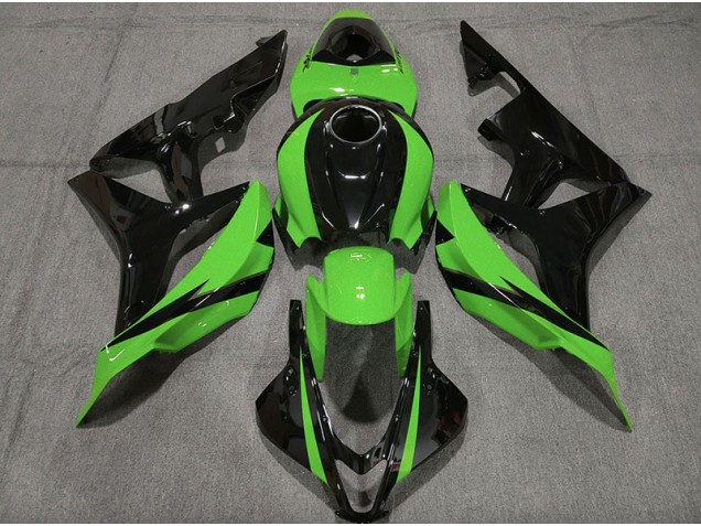 2007-2008 Schwarz Glänzend & Grün Honda CBR600RR Motorrad Verkleidungen