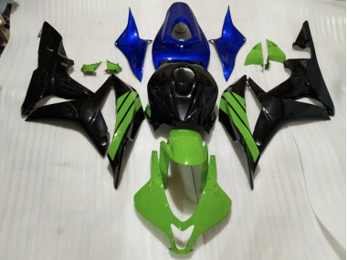 2007-2008 Schwarz Glänzend & Grüne & Blaue Akzente Honda CBR600RR Motorrad Verkleidungen