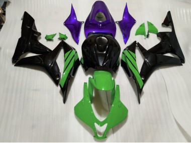 2007-2008 Schwarz Glänzend & Grüne & Violette Akzente Honda CBR600RR Motorrad Verkleidungen