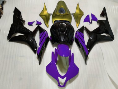 2007-2008 Schwarz Glänzend & Lila Mit Goldenen Akzenten Honda CBR600RR Motorrad Verkleidungen