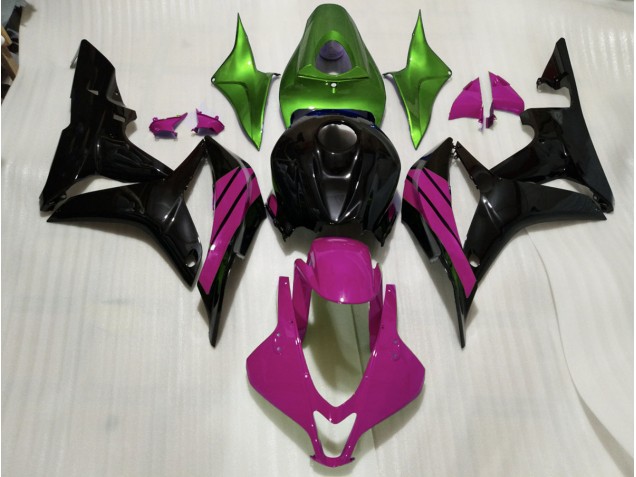2007-2008 Schwarz Glänzend & Rosa & Grüne Akzente Honda CBR600RR Motorrad Verkleidungen