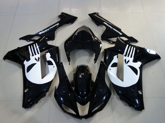 2007-2008 Schwarz Glänzend & Totenkopf Kawasaki ZX6R Motorrad Verkleidungen 2007-2008 Schwarz Glänzend & Totenkopf Kawasaki ZX6R Motorrad Verkleidungen