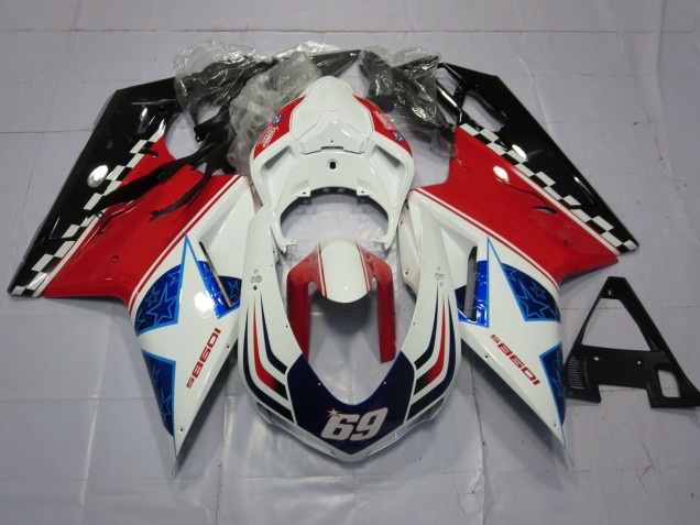 2007-2014 69 Weiß & Rot Ducati 848 1098 1198 Motorrad Verkleidungen