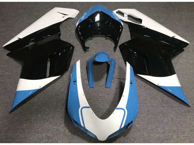 2007-2014 Glänzend Hellblau Weiß & Schwarz Ducati 848 1098 1198 Motorrad Verkleidungen