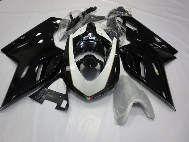 2007-2014 Glänzendes Schwarz & Weiß Ducati 848 1098 1198 Motorrad Verkleidungen