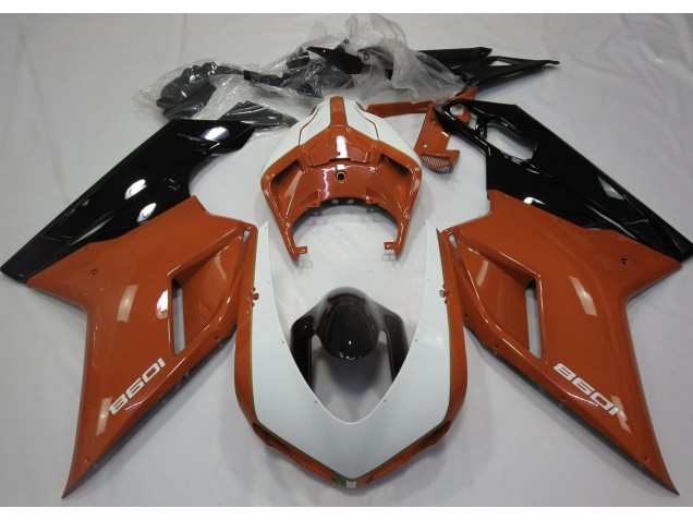 2007-2014 Orange Glänzend & Weiß Ducati 848 1098 1198 Motorrad Verkleidungen
