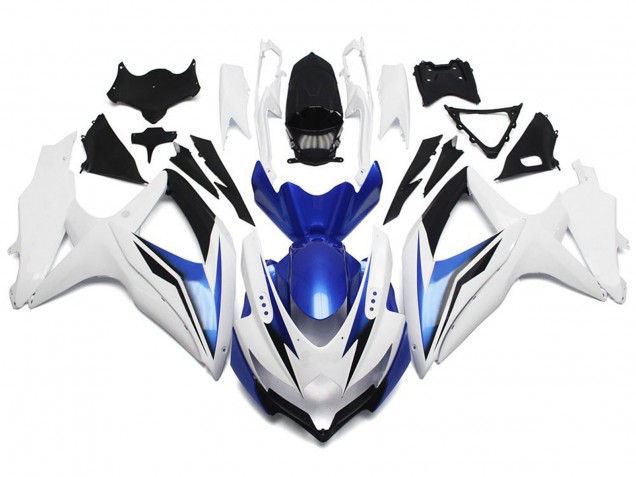 2008-2010 Glänzend Weiß Mit Silber & Blau Suzuki GSXR 600-750 Motorrad Verkleidungen