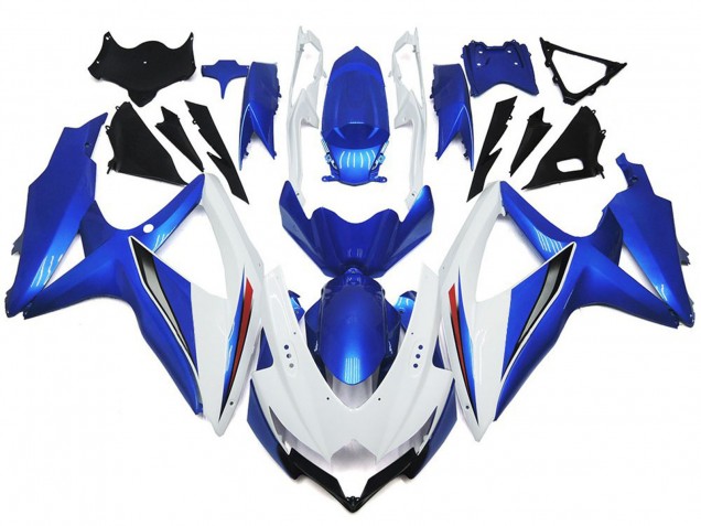 2008-2010 Glänzendes Glänzend Weiß Mit Silber & Blau Suzuki GSXR 600-750 Motorrad Verkleidungen