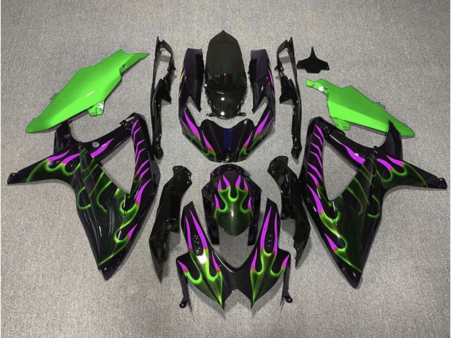 2008-2010 Grün & Magenta Flamme Suzuki GSXR 600-750 Motorrad Verkleidungen