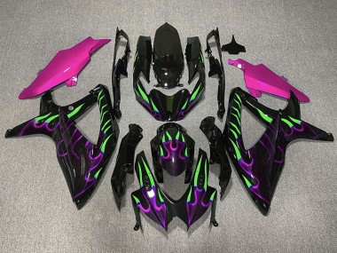 2008-2010 Lila & Grün Flamme Suzuki GSXR 600-750 Motorrad Verkleidungen