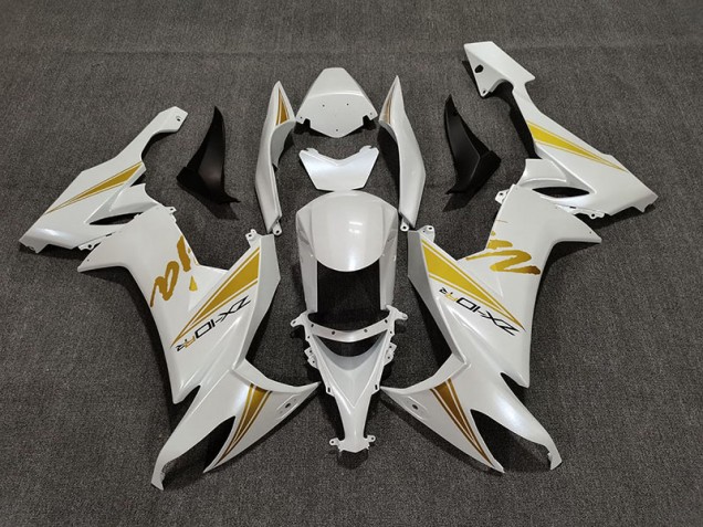 2008-2010 Perlweiß & Gold Kawasaki ZX10R Motorrad Verkleidungen 2008-2010 Perlweiß & Gold Kawasaki ZX10R Motorrad Verkleidungen