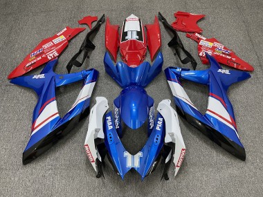 2008-2010 Rot Blau & Glänzend Weiß Custom-Stil Suzuki GSXR 600-750 Motorrad Verkleidungen