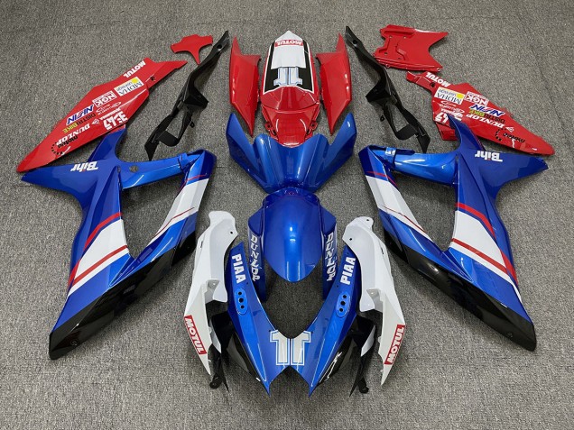 2008-2010 Rot Blau & Glänzend Weiß Custom-Stil Suzuki GSXR 600-750 Motorrad Verkleidungen