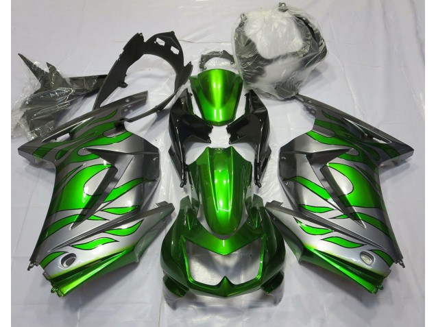 2008-2012 Grün & Silber Flamme Kawasaki Ninja 250 Motorrad Verkleidungen 2008-2012 Grün & Silber Flamme Kawasaki Ninja 250 Motorrad Verkleidungen