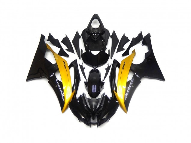 2008-2016 Schwarz & Gold Glänzend Yamaha R6 Motorrad Verkleidungen