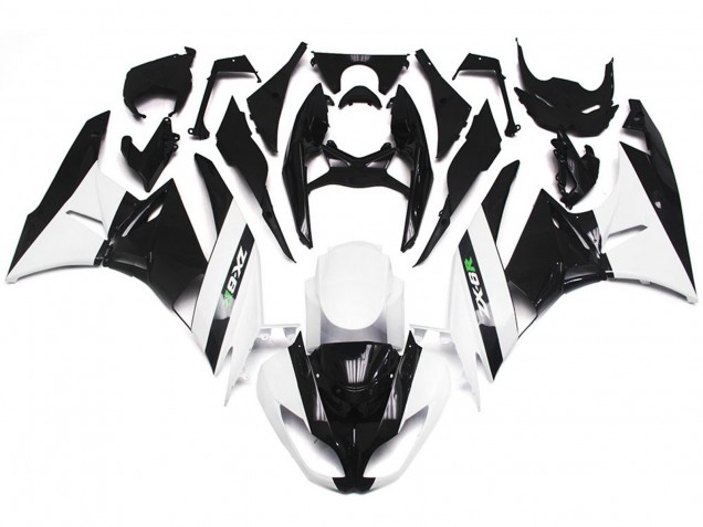 2009-2012 Glänzend Weiß & Schwarz Kawasaki ZX6R Motorrad Verkleidungen
