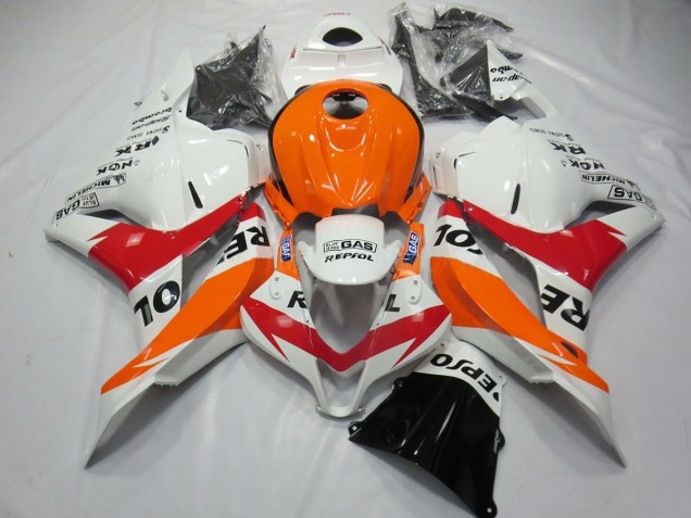 2009-2012 Weiß Rot & Orange Repsol Honda CBR600RR Motorrad Verkleidungen