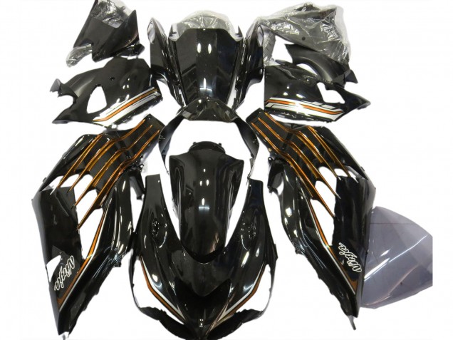 2012-2021 Schwarz Glänzend & Orange Kawasaki ZX14R Motorrad Verkleidungen