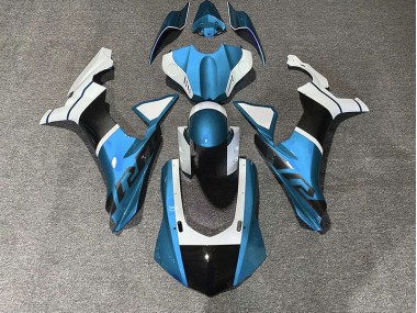 2015-2019 Hellblau & Kohlefaser Akzente Yamaha R1 Motorrad Verkleidungen
