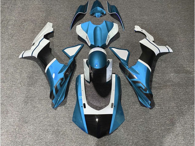 2015-2019 Hellblau & Kohlefaser Akzente Yamaha R1 Motorrad Verkleidungen