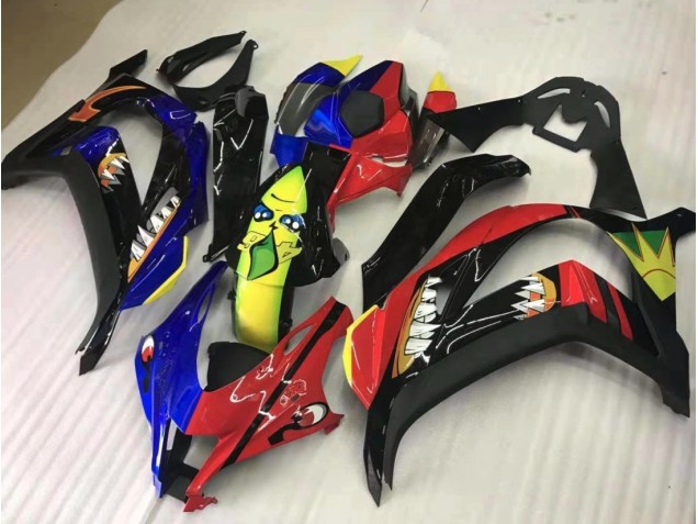 2016-2019 Rot & Blau-Gelber Hai Kawasaki ZX10R Motorrad Verkleidungen