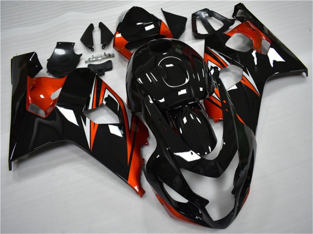 Suzuki GSXR 600/750 Motorrad Verkleidung 2004-2005 - Glanzendes Schwarz Rot Streifen