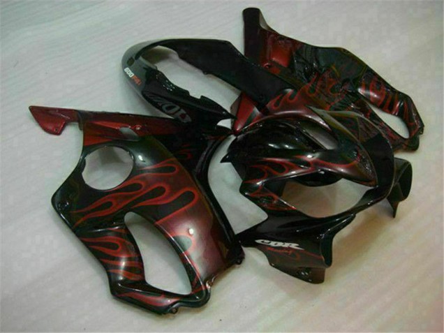 Honda CBR600 F4i Motorrad Verkleidung 2004-2007 - Glanzendes Schwarz Rot Flamme