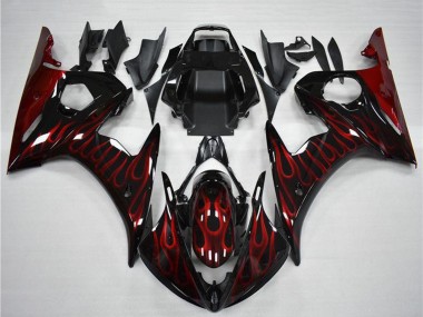 Yamaha YZF R6 Motorrad Verkleidung 2003-2004 - Glanzendes Schwarz Rot Flamme