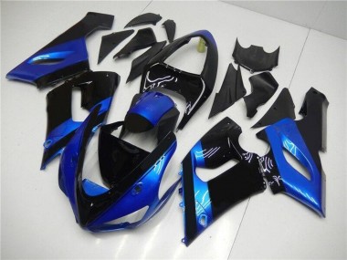 Kawasaki ZX6R Motorrad Verkleidung Kit 2005-2006 - Blau Glanzendes Schwarz