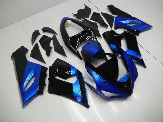 Kawasaki ZX6R Motorrad Verkleidung Kit 2005-2006 - Blau Glanzendes Schwarz