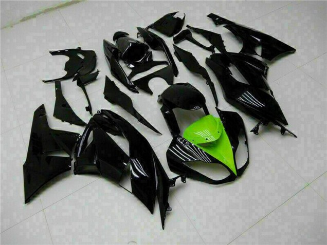Kawasaki ZX6R Motorrad Verkleidung 2009-2012 - Glanzendes Schwarz Grun