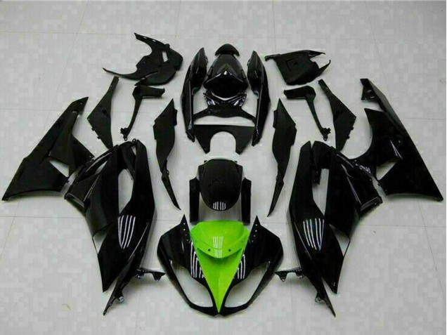 Kawasaki ZX6R Motorrad Verkleidung 2009-2012 - Glanzendes Schwarz Grun