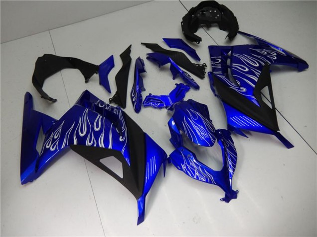 Kawasaki Ninja 300 EX300R Motorrad Verkleidung 2013-2024 - Blau Schwarz Weiss Flamme