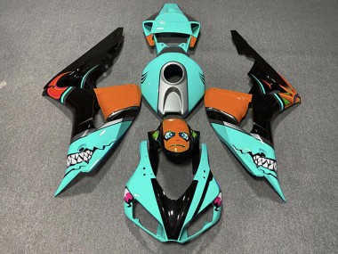 Honda CBR1000RR Motorrad Verkleidung 2006-2007 - Cyan Blau Orange Glanzendes Schwarz Hai