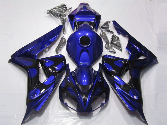 Honda CBR1000RR Motorrad Verkleidung 2006-2007 - Blau Glanzendes Schwarz Flamme