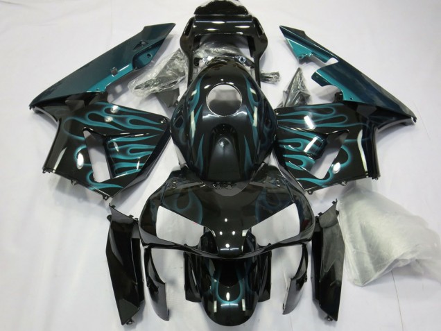 Honda CBR600RR Motorrad Verkleidung 2003-2004 - Glanzendes Schwarz Grun Flamme