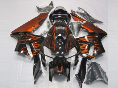 Honda CBR600RR Motorrad Verkleidung 2005-2006 - Glanzendes Schwarz Orange Flamme